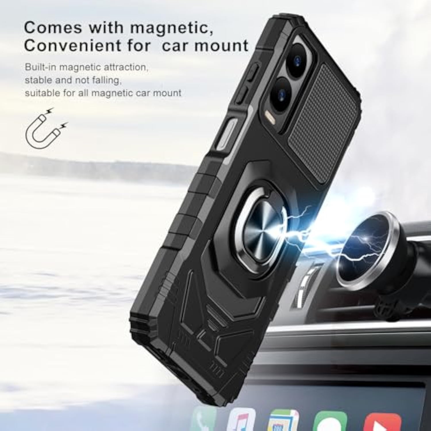 For Cricket Icon 6 Case/Att Verge Case With Screen Protector,Dual Layer Military Grade Protection With Ring Stand,Rugged Shockproof Corner Silicone Phone Cover For Cricket Icon 6 /Att Verge Black