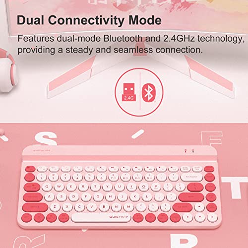 Fbk30 Multi-Device Quietkey Wireless Keyboard, 2.4G And Bluetooth Dual Mode, Up To 4 Devices, Portable With Integrated Stand For Mac Ios Windows Android (Raspberry)