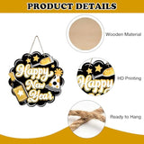 Happy New Year 2026 Front Door Sign, Black Gold Wooden Porch Wall Decor