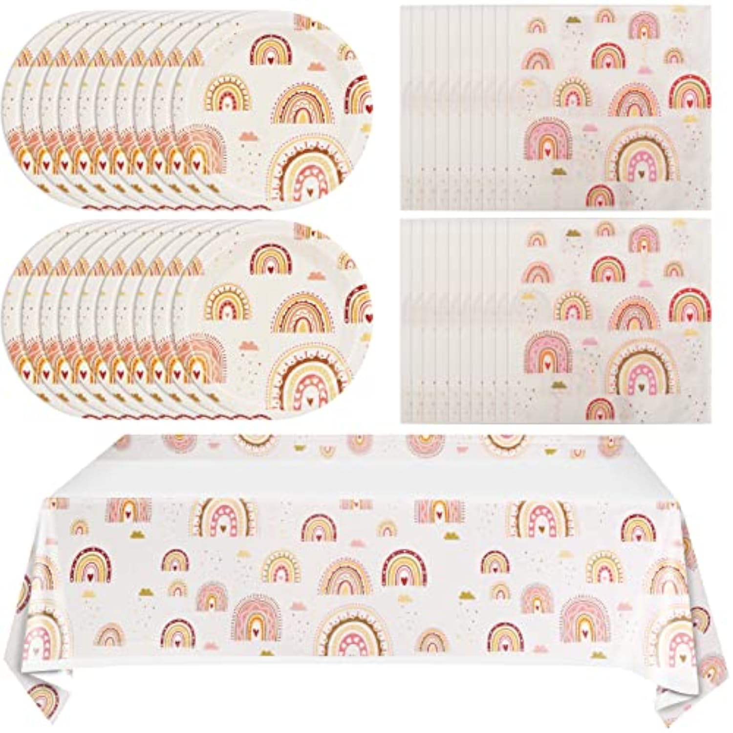Boho Rainbow Party Supplies Boho Rainbow Baby Shower Tableware Set Including Paper Plates Napkins Tablecloth For Boho Birthday Party Baby Shower Decorations Supplies
