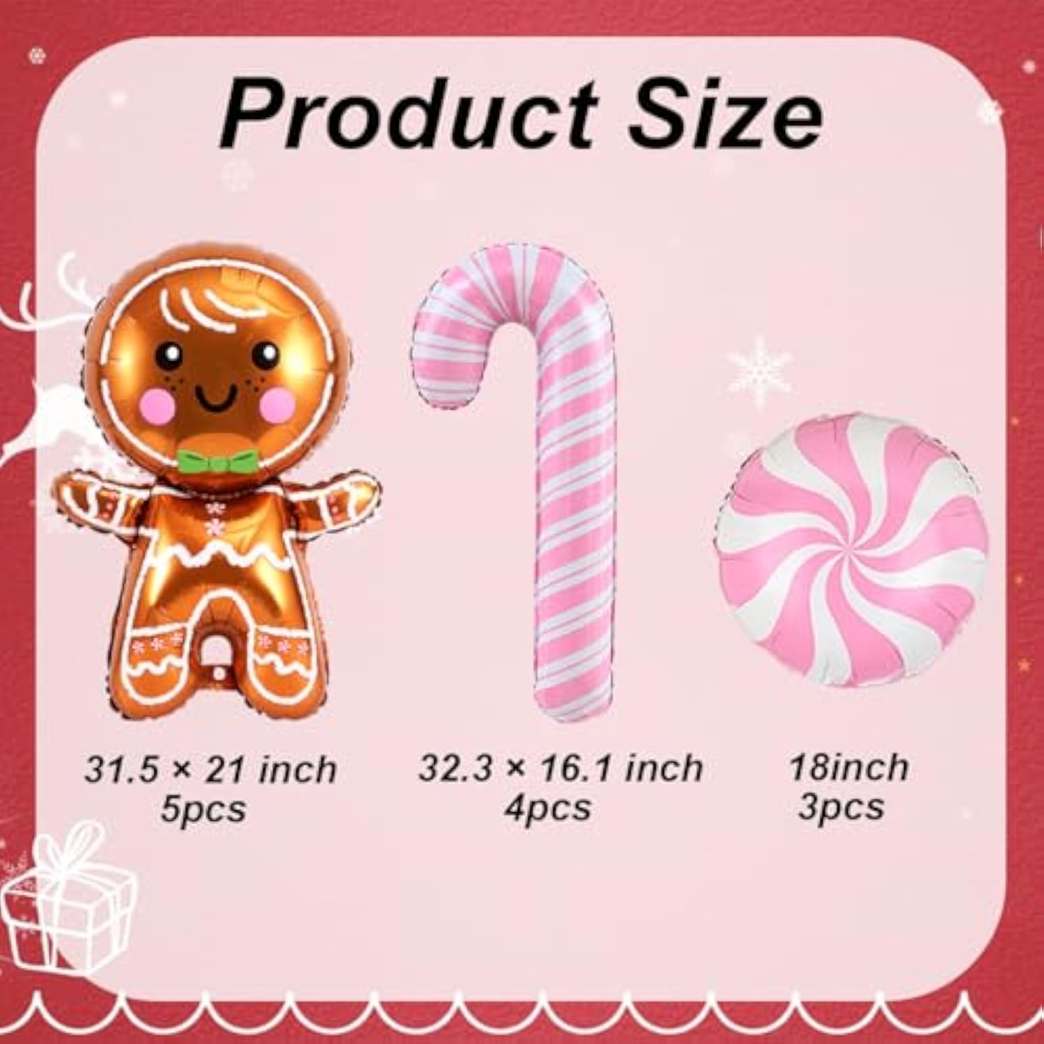12-Piece Christmas Balloon Set with Gingerbread and Candy Cane Foil Balloons