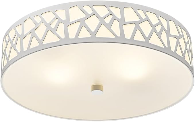 12 Inch Modern Flush Mount Ceiling Light White Metal Frosted Glass 2 Light Fixture