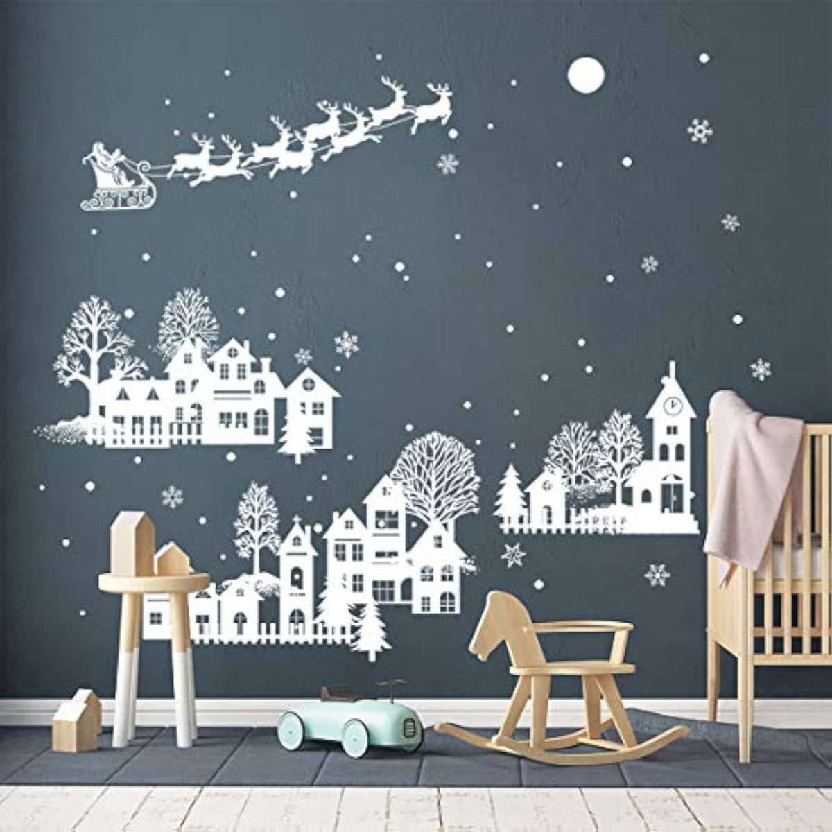 Christmas Night White Silhouette Wall Stickers Santa Claus Snowflakes Window Wall Decals For Shop Home Decor Merry Christmas Decorations