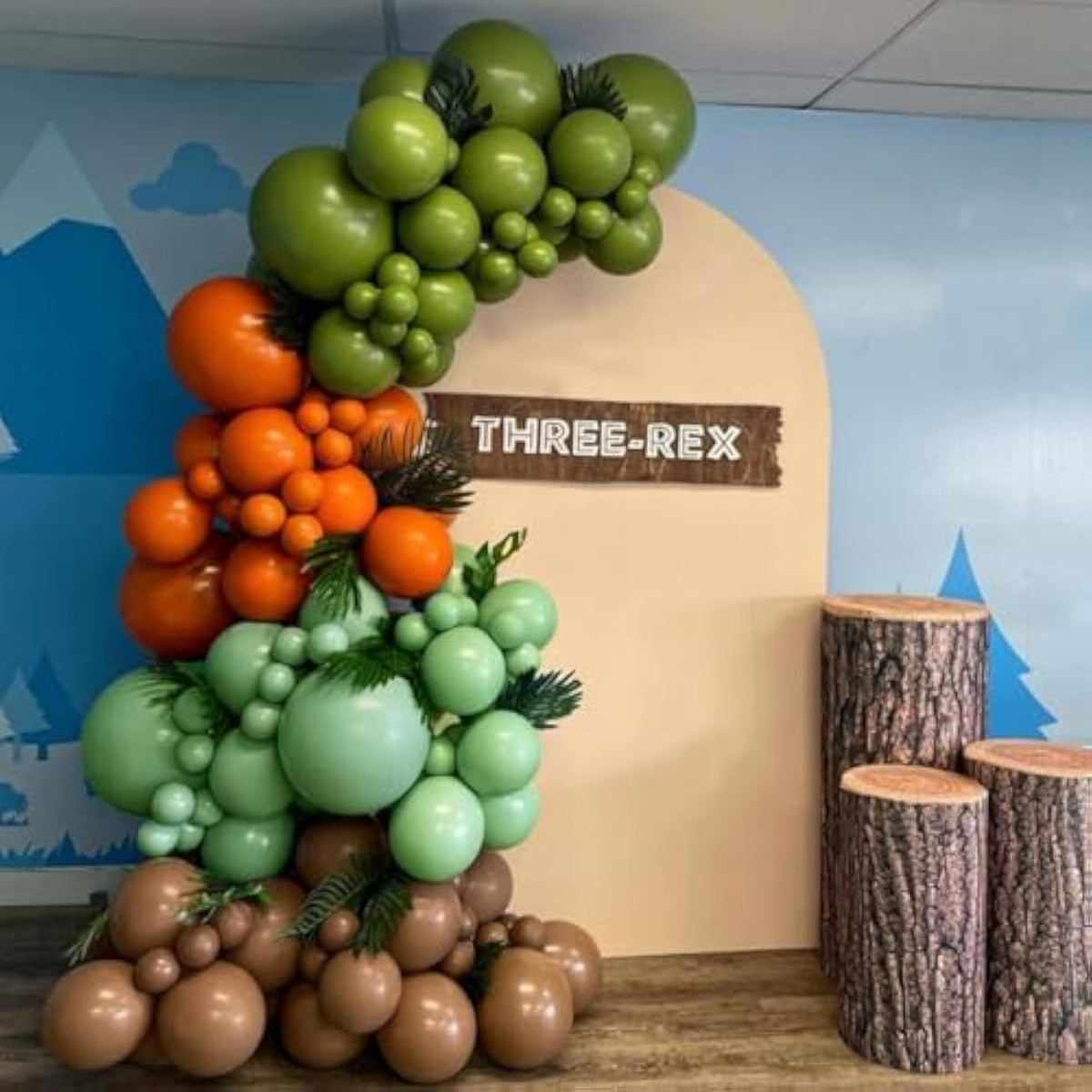 164PCS Dinosaur Balloon Garland Kit - Green, Orange & Brown Jungle Party Decor