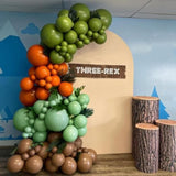 164PCS Dinosaur Balloon Garland Kit - Green, Orange & Brown Jungle Party Decor