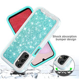Compatible For Samsung Galaxy A14 5G Case, With [Built-In Screen Protector], Full-Body Drop Protector Cover Glitter Bling Cute Girls Women Design Hybrid Phone Case (Teal)