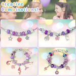 Diy Charm Bracelet Making Kit For Girls, Jewelry Making Kit With Unicorn Mermaid Purple Stuff Craft Gift For Birthday, Christmas, New Year