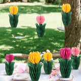 8 Pcs Tulip Flower Centerpieces For Tables,Spring Party Decorations For Office,Garden Paper Flower Tulip Honeycomb Decor Spring Home Decoration Pink Yellow Flower For Mother Day.