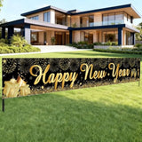 Happy New Year Yard Sign Banner 20x120in Black Gold 2026 Party Decor