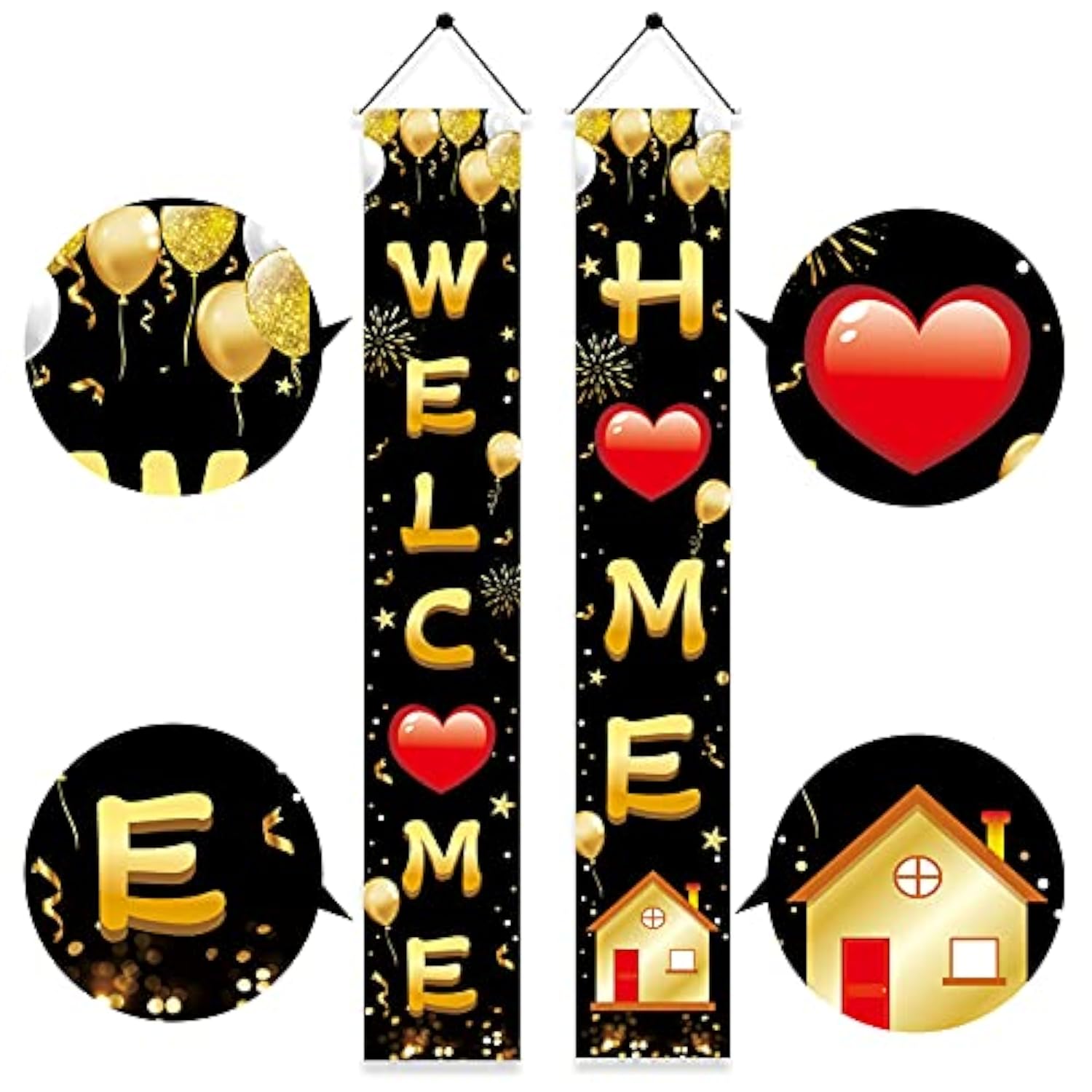 Welcome Home Door Banner Decoration, Black Gold Welcome Back Home Porch Banner For Outdoor, Military Homecoming Deployment Returning Party Supplies