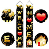 Welcome Home Door Banner Decoration, Black Gold Welcome Back Home Porch Banner For Outdoor, Military Homecoming Deployment Returning Party Supplies
