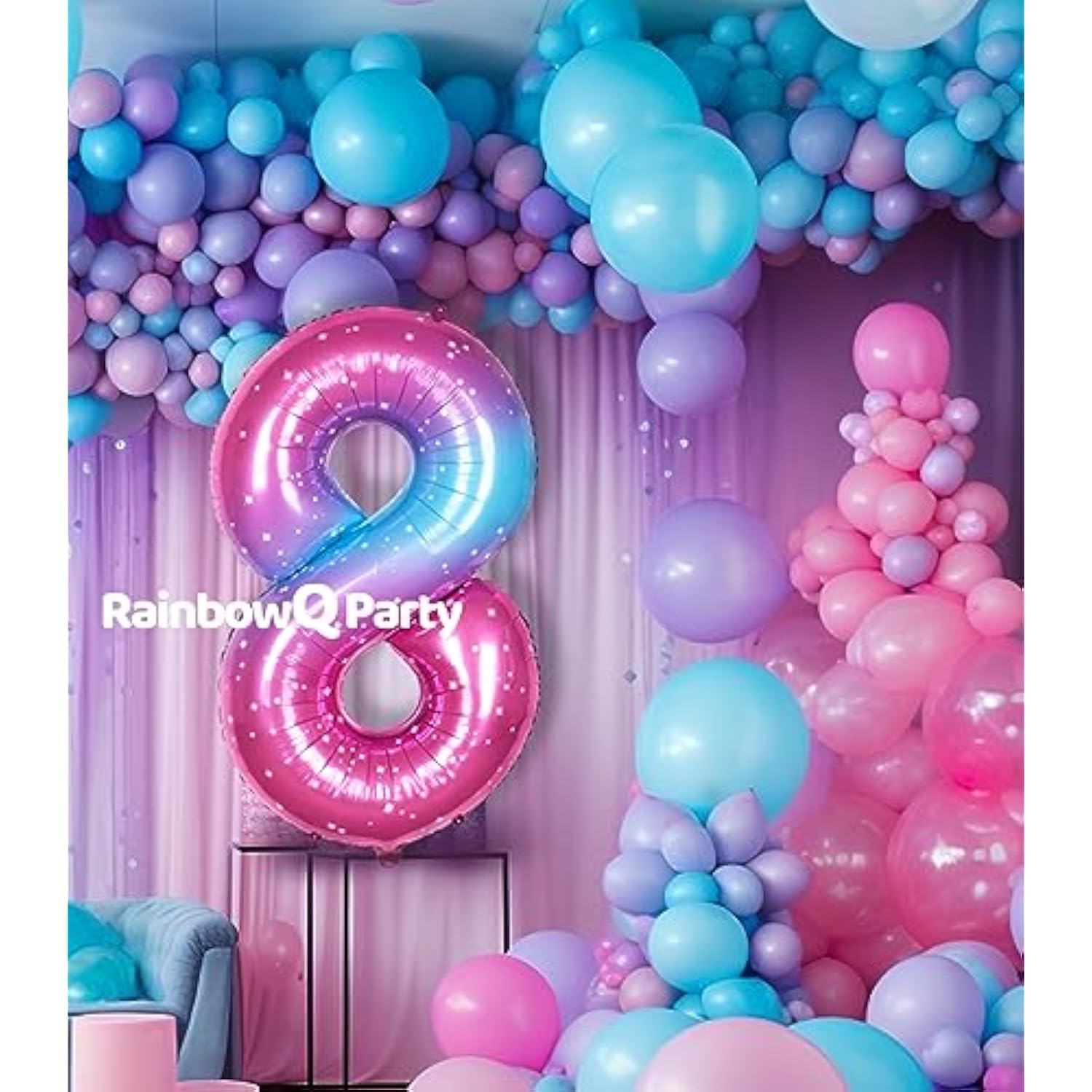 40" Number 8 Starry Foil Balloon for 8th Birthday or Anniversary