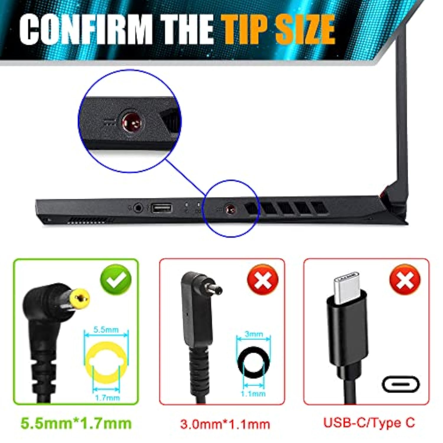 135W Laptop Charger For Acer Nitro 5 An515-51 An515-41 An515-53 An515-54 An515