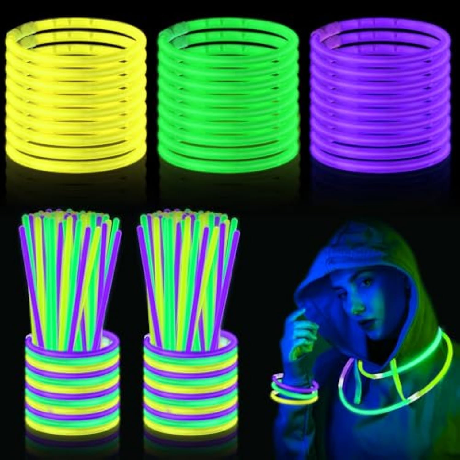 450pcs 8in Mardi Gras Glow Sticks Bracelets Necklaces Party Supplies Neon
