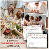 Advice And Wishes For The Mr And Mrs - 50 Pcs Flower Wedding Advice Cards Box, Floral Bridal Shower Games Advice And Wishes Cards For Bride And Groom, Wildflower Bridal Shower Decorations