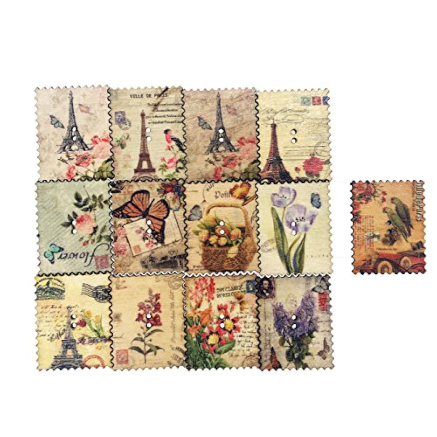 Wooden Buttons,Retro Stamps-Shape Pattern Flower Button Novelty Mixed