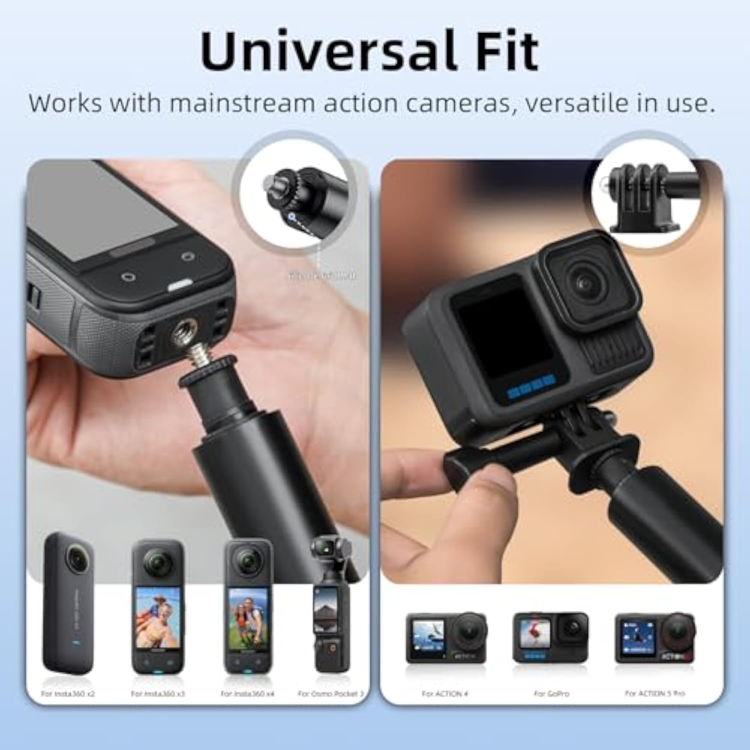 53" Invisible Selfie Stick For Insta360 X5 X4, Extended Monopod Pole Heavy Duty Solid Compact For Dji Osmo 360, For Insta 360 X5 X4 X3 X2 X Accessories (With Go Pro Adapter And Wrist Strap)