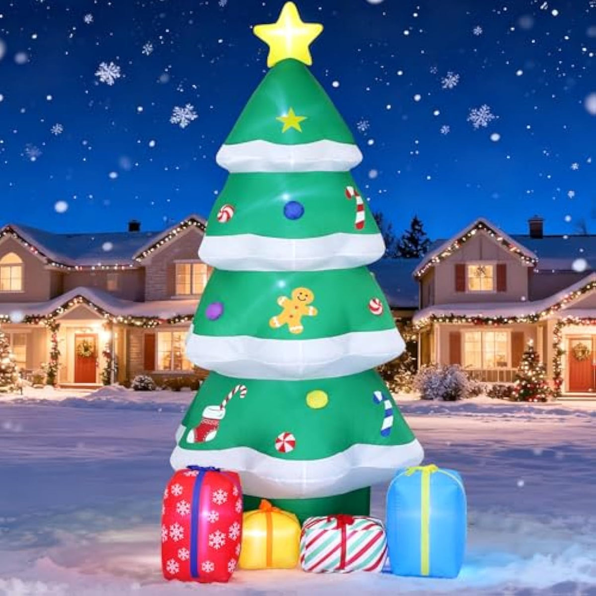 10 Ft Giant Inflatable Christmas Tree With 4 Gift Boxes Featuring Built-In Leds For Blow Up Christmas Decoration, Perfec