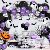 Skull Halloween Balloon Garland Kit: Purple, Black & Pumpkin Party Decor