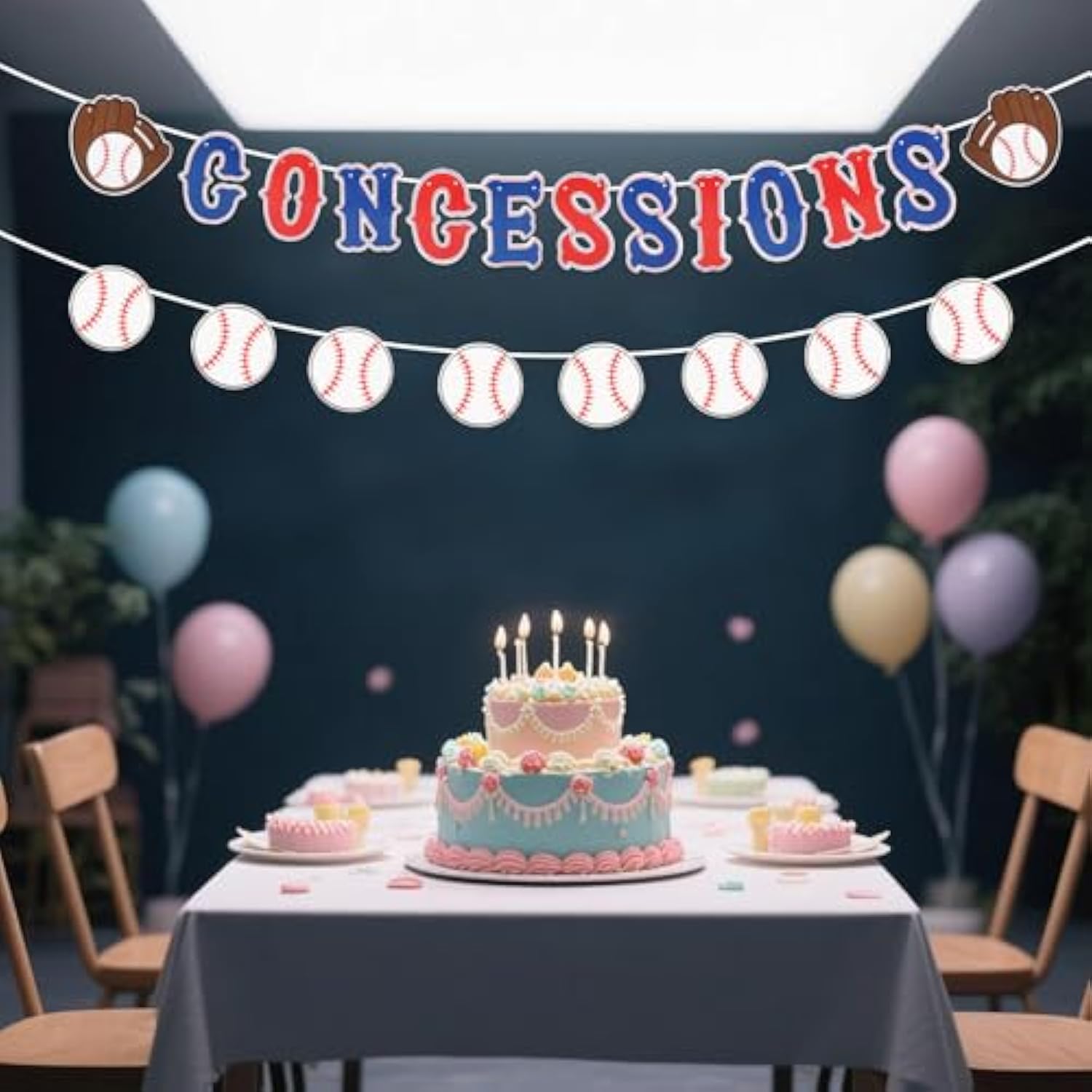 Baseball Banners, Pre-Strung Softball Party Concessions Sign Sports Themed Party Garland Decorations For Baby Shower Birthday Decor
