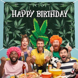 70.9x47.2" Green Leaves Happy Birthday Backdrop Banner Jungle Theme Photo Prop Decor