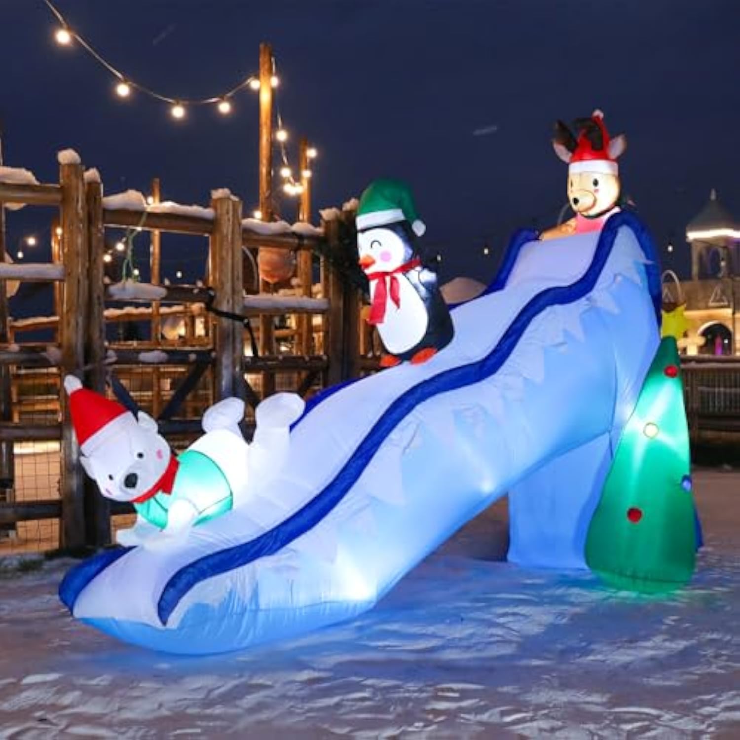 10 Ft Christmas Inflatables Outdoor Decorations, Funny Christmas Inflatables Slide With Penguin, Polar Bear, Reindeer Bl