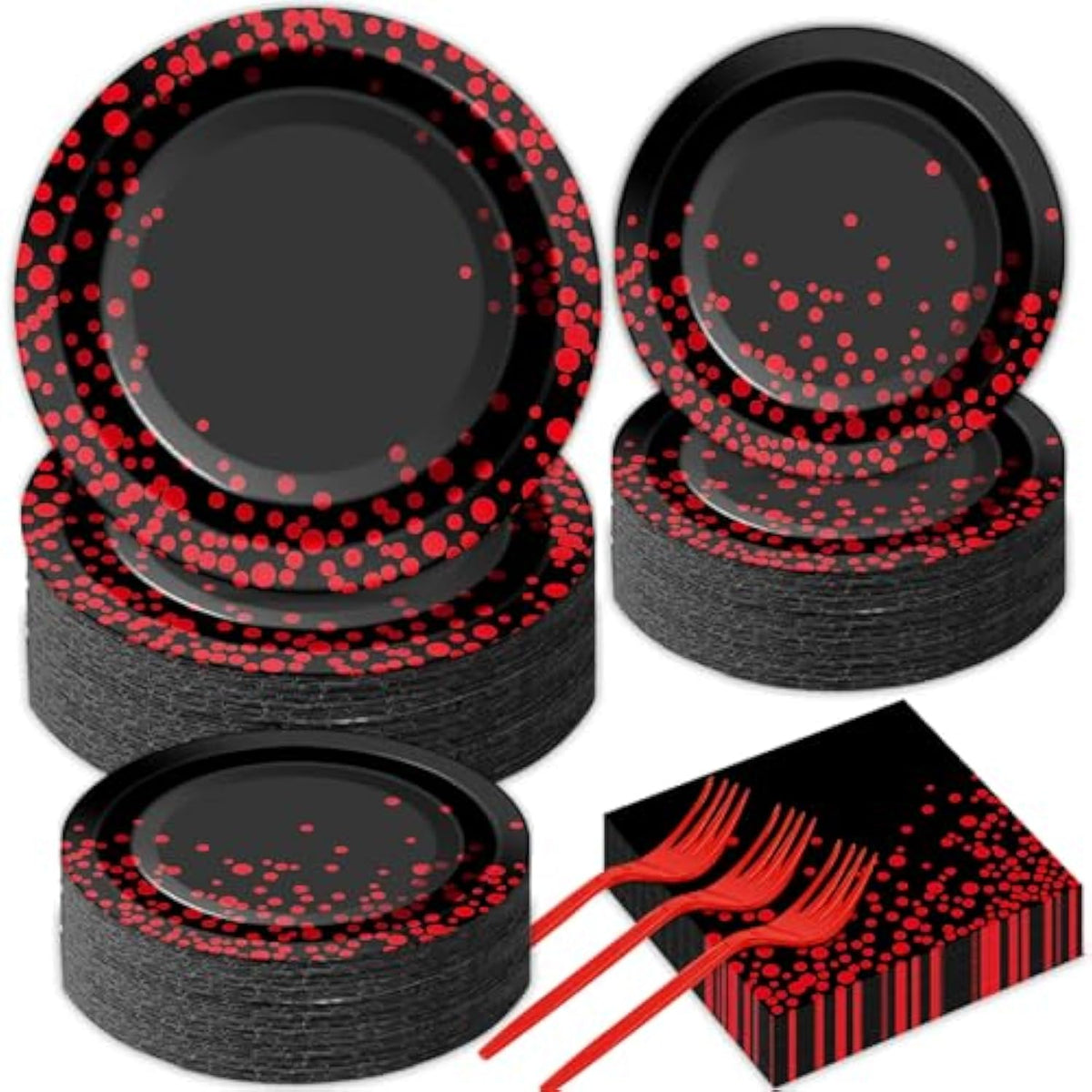 50 Guests Red And Black Birthday Party Supplies Set Red Dot On Black Disposable Plates Napkins Red And Black Tableware Set Party Papaer Dinnerware For Birthday Graduation Wedding Decorations 200Pcs