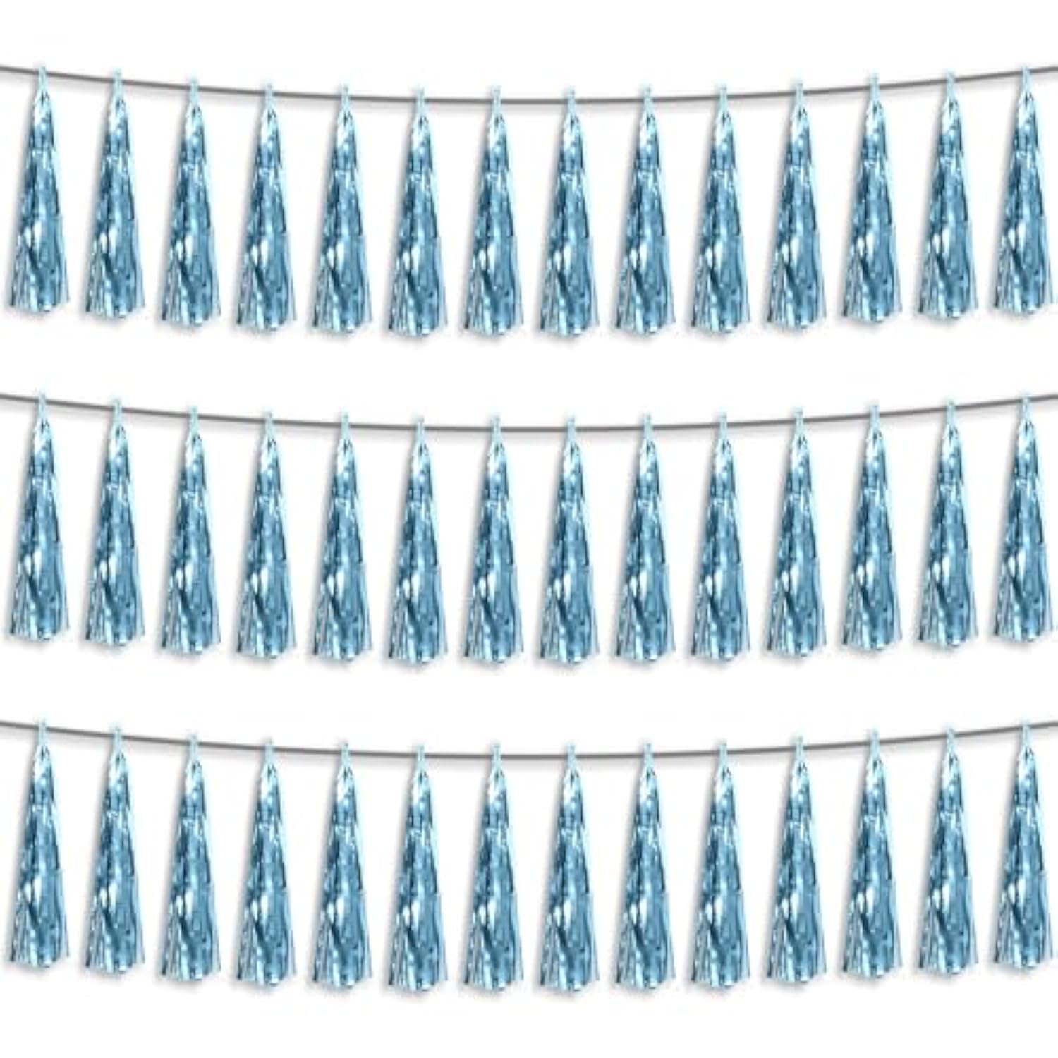 3P Light Blue Foil Fringe Metallic Tassel Streamers Banner Tassel Garland For Parade Floats, Bachelorette, Wedding, Birthday, Halloween, Christmas, Bridal/Baby Shower Party Decorations