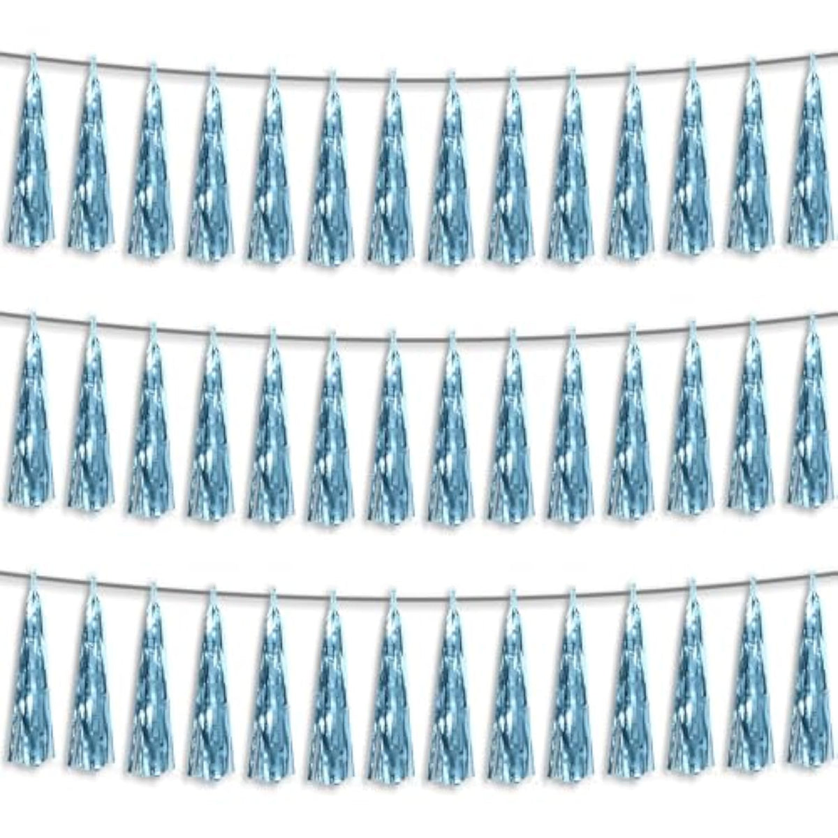 3P Light Blue Foil Fringe Metallic Tassel Streamers Banner Tassel Garland For Parade Floats, Bachelorette, Wedding, Birthday, Halloween, Christmas, Bridal/Baby Shower Party Decorations