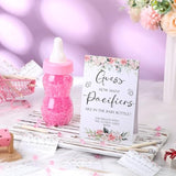 512 Pcs Baby Shower Games Guess How Many Pacifiers Sign 100 Small Guessing Games 10 Hb Pencils 750Ml Milk Bottle 400 Acrylic Pacifiers Decoration For Guest Gender Reveal(Pink,Flower)