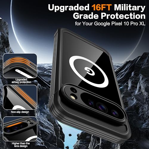 Magnetic For Google Pixel 10 Pro Xl Case, Built-In Hd & Privacy Screen Protector, [Military Grade Protection] Full Body Shockproof Anti Spy Phone Case For Pixel 10 Pro Xl, Black