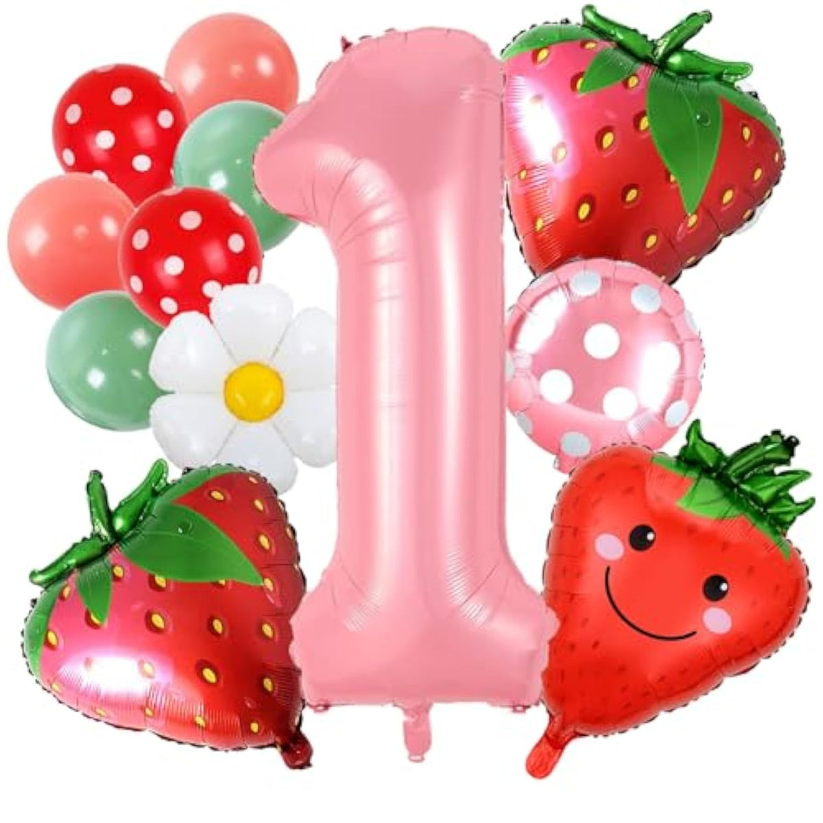 40" Pink Strawberry Number 1 Balloon for Girl’s 1st Birthday & Baby Shower