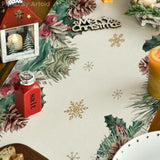 Reindeer Pine Cone Leaves Christmas Table Runner, Seasonal Winter Floral Kitchen Dining Table Decor For Home Party 13X72 Inch