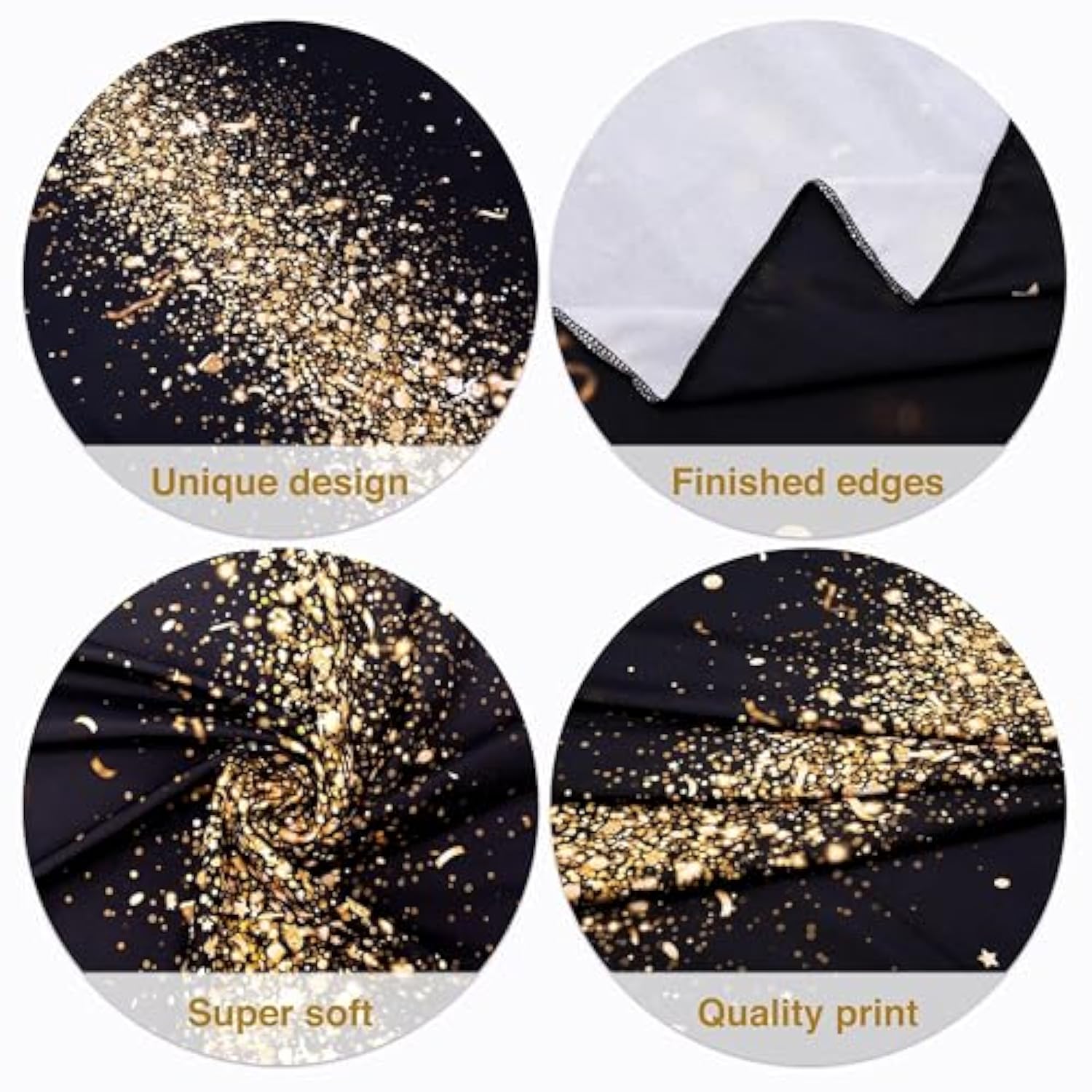 Fabric Champagne Gold Tablecloth - 9Ft X 5Ft (274Cm X 150Cm) - Black Gold Party Decoration - Graduation, Birthday, Anniversary, Promotion, New Year Eve Nye - Machine Washable - Reusable