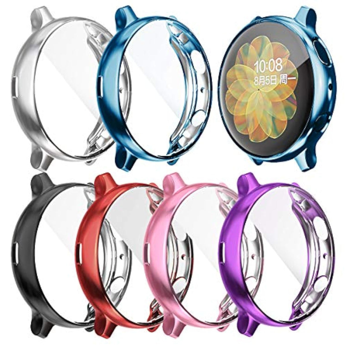 Compatible With Samsung Galaxy Watch Active 2 40Mm Case Sm-R830, Scratch-Resistant Case Protector Soft Flexible Tpu Plated Protective Case (Black/Silver/Pink/Purple/Red/Blue)