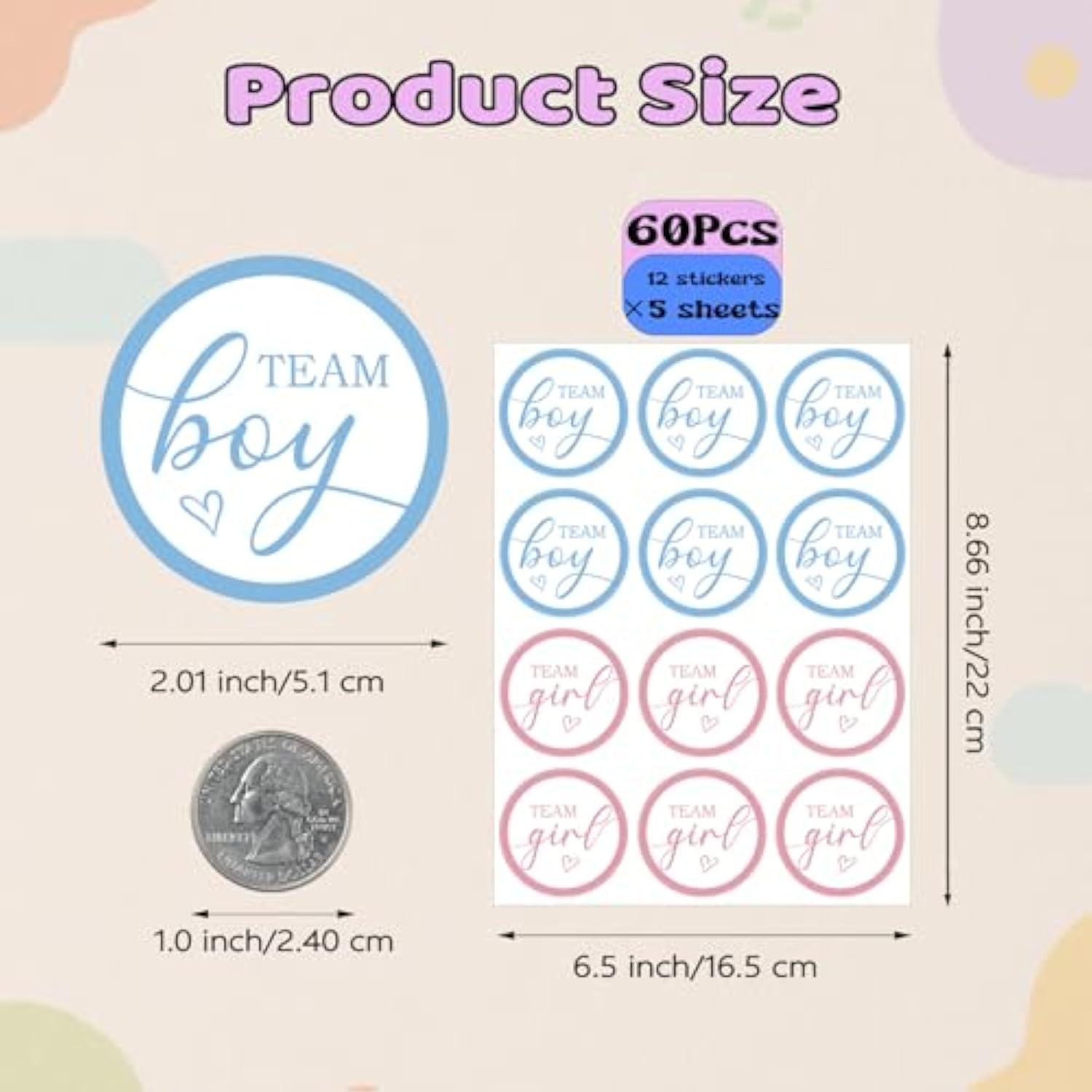 60Pcs Team Boy Or Girl Gender Reveal Stickers, 2 Inch Pink Or Blue Baby Shower Stickers, Gender Reveal Decorations For Party Games Supplies