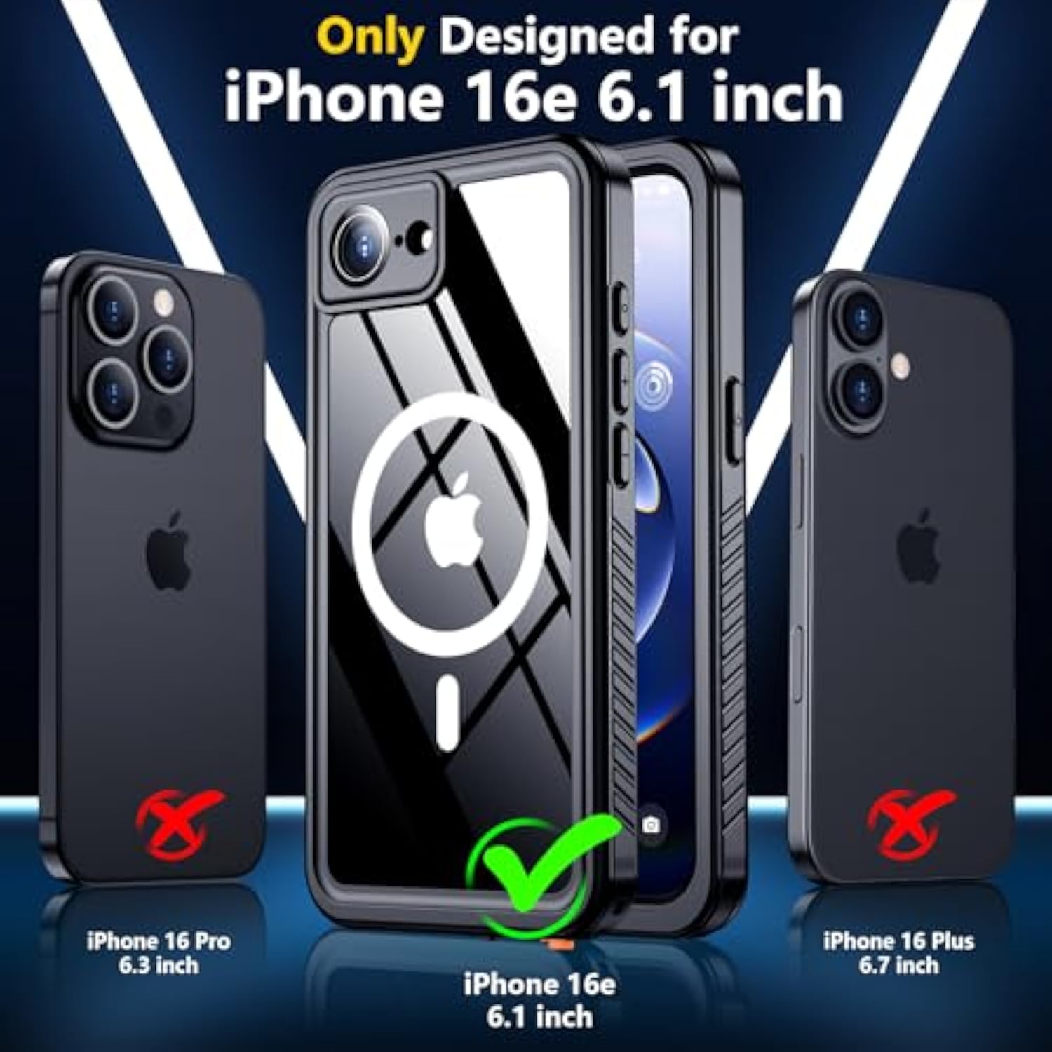 Magnetic For Iphone 16E Case Waterproof,Built-In Screen & Camera Lens Protector[Ip68 Underwater] [Military Grade Shockproof] Full Body Protection Phone Case, Black