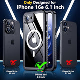Magnetic For Iphone 16E Case Waterproof,Built-In Screen & Camera Lens Protector[Ip68 Underwater] [Military Grade Shockproof] Full Body Protection Phone Case, Black