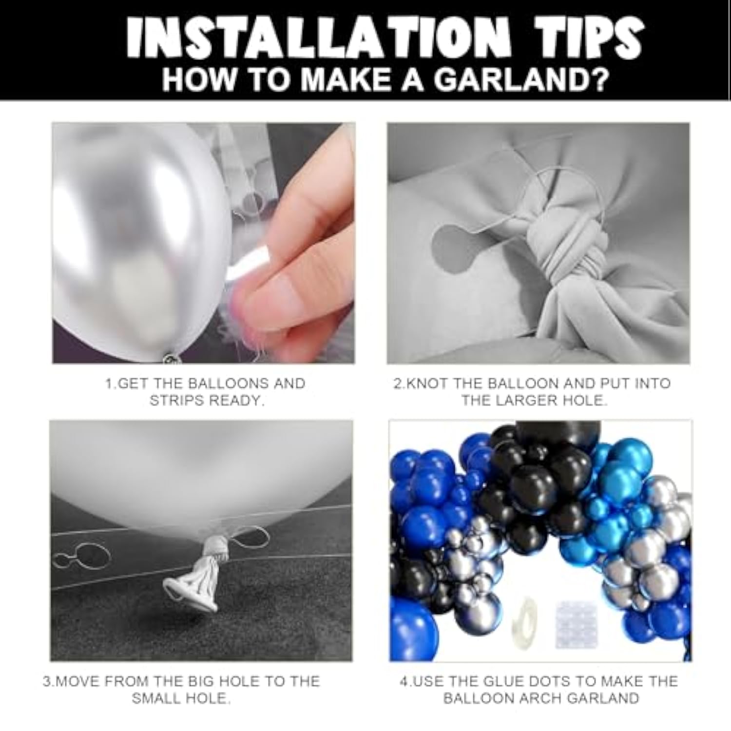 122Pcs Blue, Black & Silver Balloon Garland Kit – Arch Decor for Birthday, Shower and Party