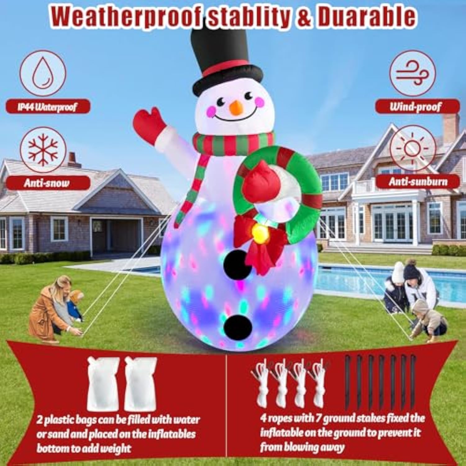 12 Ft Giant Christmas Inflatables Snowman Outdoor Decorations Built-In Rotating Led Lights, Huge Inflatable Snowman Chri