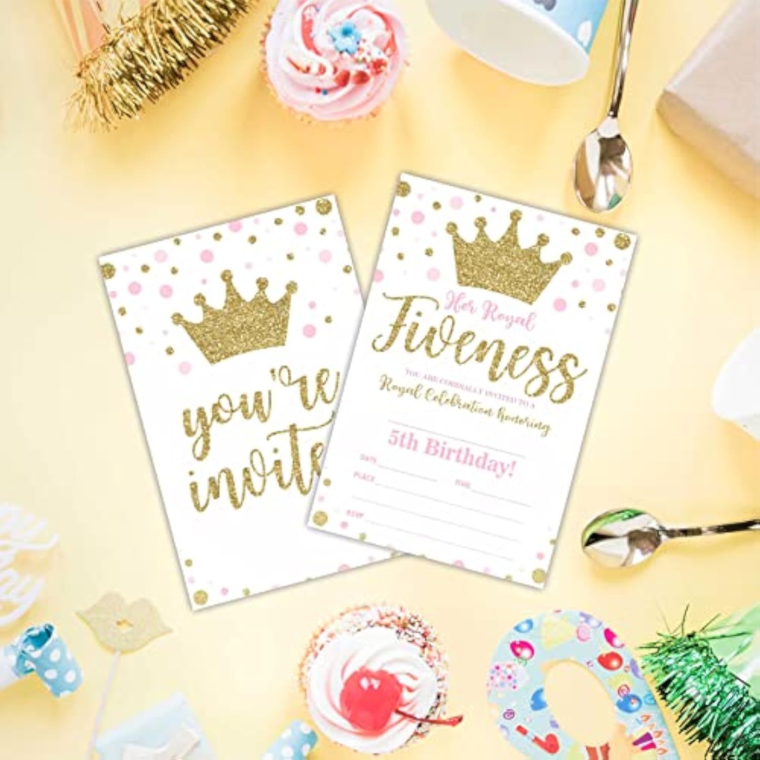 Royal Fifth Birthday Invitations, Gold Crown 5Th Double-Sided Fill-In Invite Cards For Birthday Party?Boys, Girls, Kids,Teen, 20 Invitations With Envelopes, Decorations,Party Favor And Supply-A42