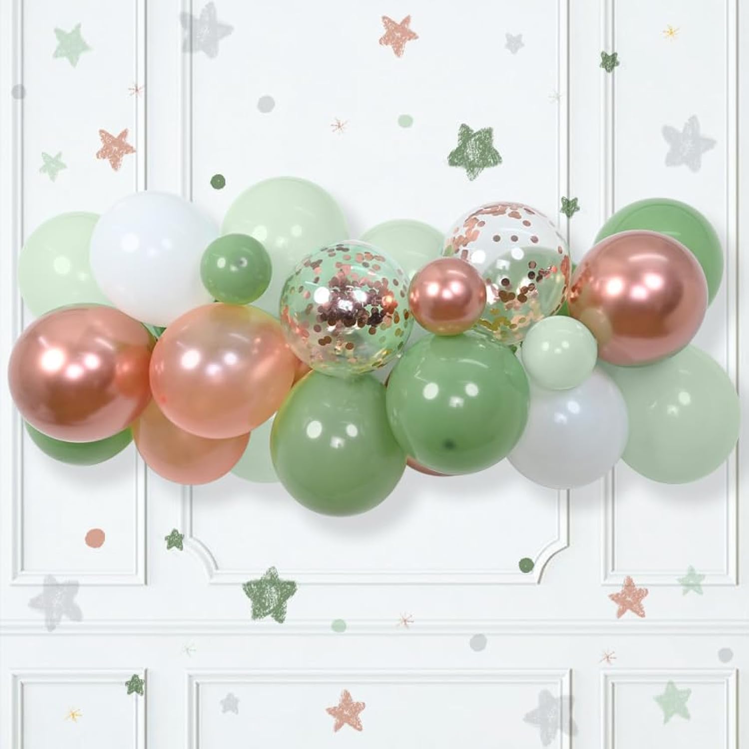 35 Pcs Sage Green & Rose Gold Balloons, Confetti Metallic for Parties and Shower