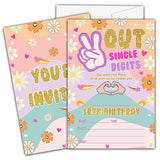 Peace Out Single Digits Birthday Invitations For Kids Girls Boys, Rainbow Tie Dye Double Digits 10Th Birthday Party Invitation Cards, Party Decor Supplies - 20 Fill In Invitations With Envelopes (C01)