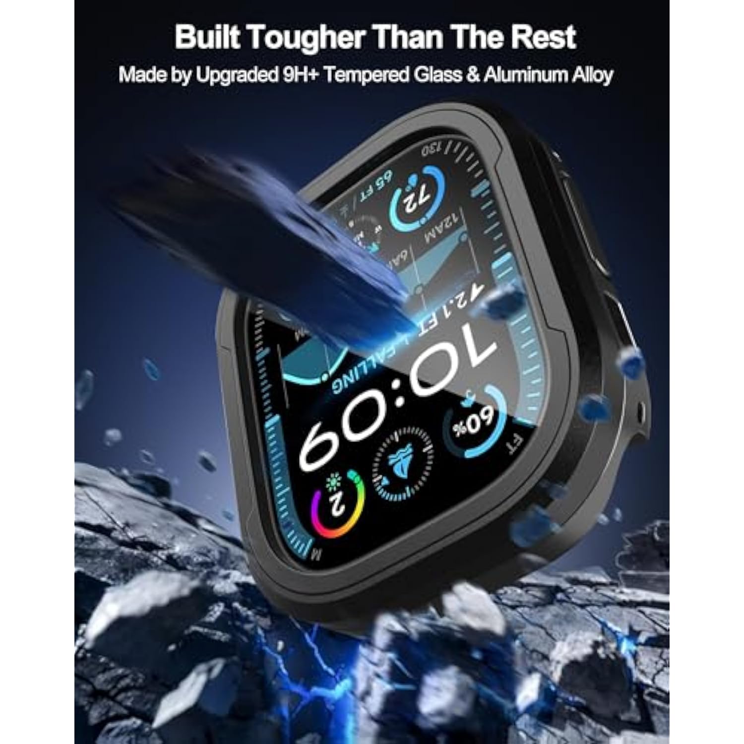 2 Pack Screen Protector And 1 Pack Aluminum Alloy Case Compatible With Apple Watch Ultra 2/Ultra 49Mm, 9H+ Screen Protector With Auto-Alignment Installation Frame, Military Grade Case, Black