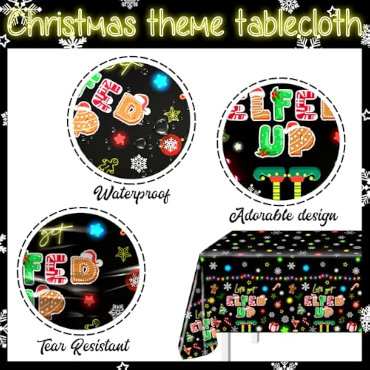 3 Pcs Christmas Tablecloth Disposable Let'S Get Elfed Up Table Cloth 108X54 Inch Plastic Rectangular Christmas Party Table Cover