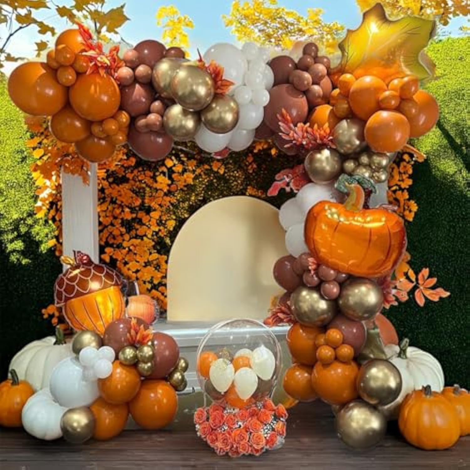 Fall Balloon Arch Kit: Orange, Brown, Gold, Maple Leaf Decor