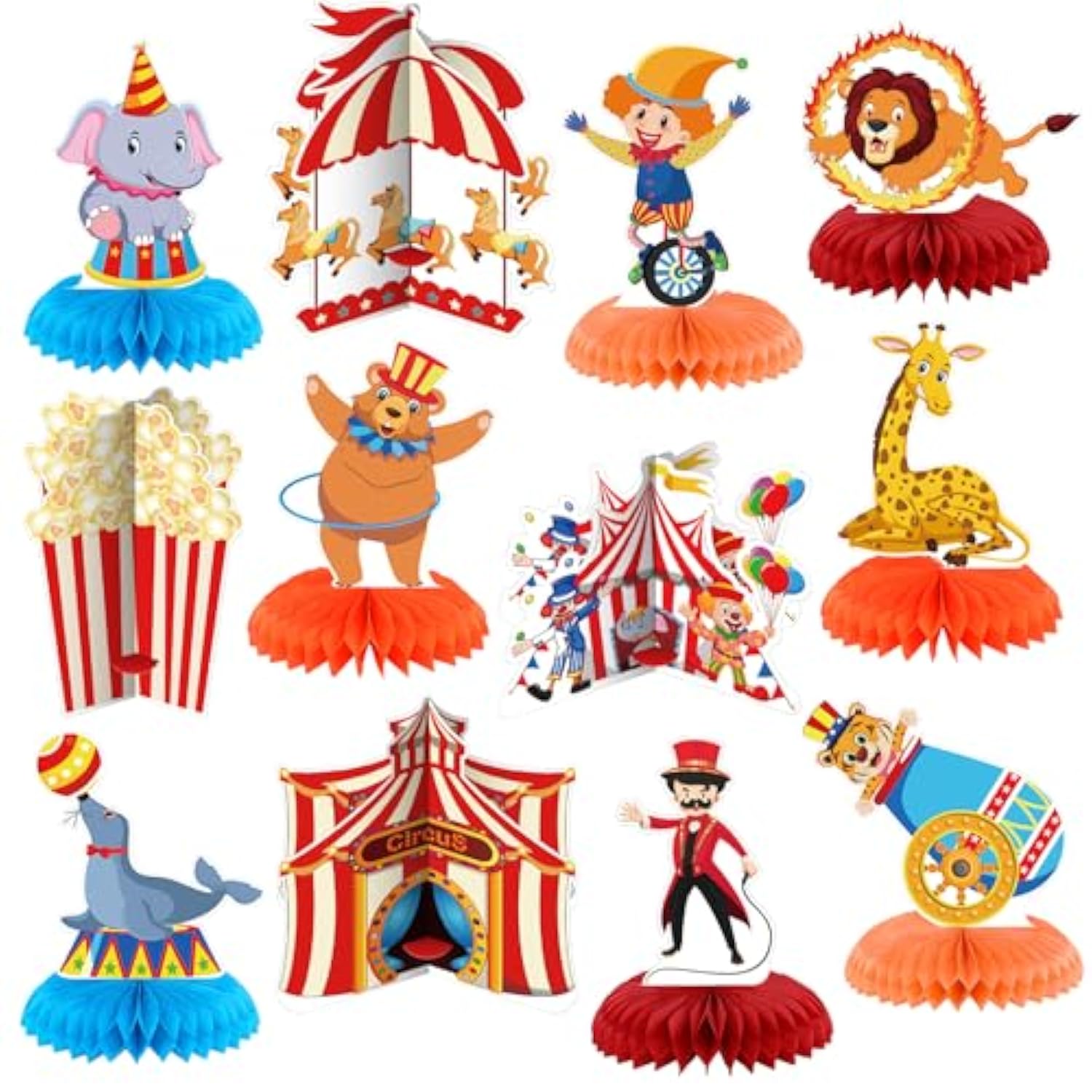 12 Pcs Carnival Party Decorations Circus Theme Party Decorations Carnival Circus Honeycomb Table Centerpieces For Halloween Home Office Birthday Honeycomb Supplies Decor