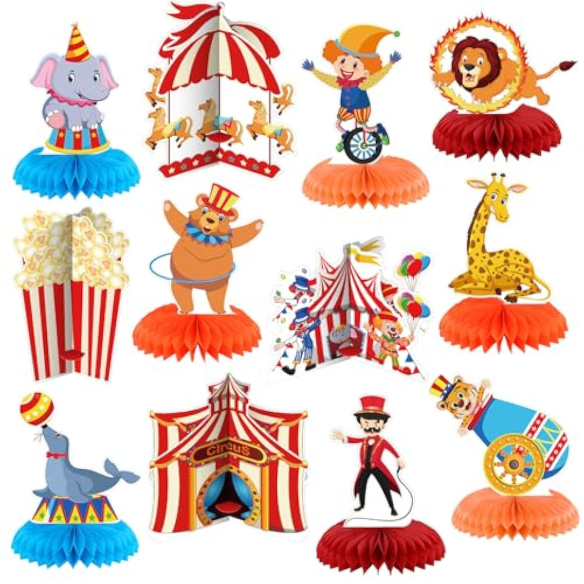 12 Pcs Carnival Party Decorations Circus Theme Party Decorations Carnival Circus Honeycomb Table Centerpieces For Halloween Home Office Birthday Honeycomb Supplies Decor