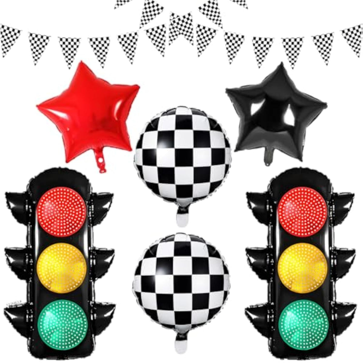 Race Car Birthday Party Decorations With Traffic Light Balloons,Automobile Party Decorations For Kids Include Transportation Light Balloons Checkered Pennant Banner Checkered Balloon