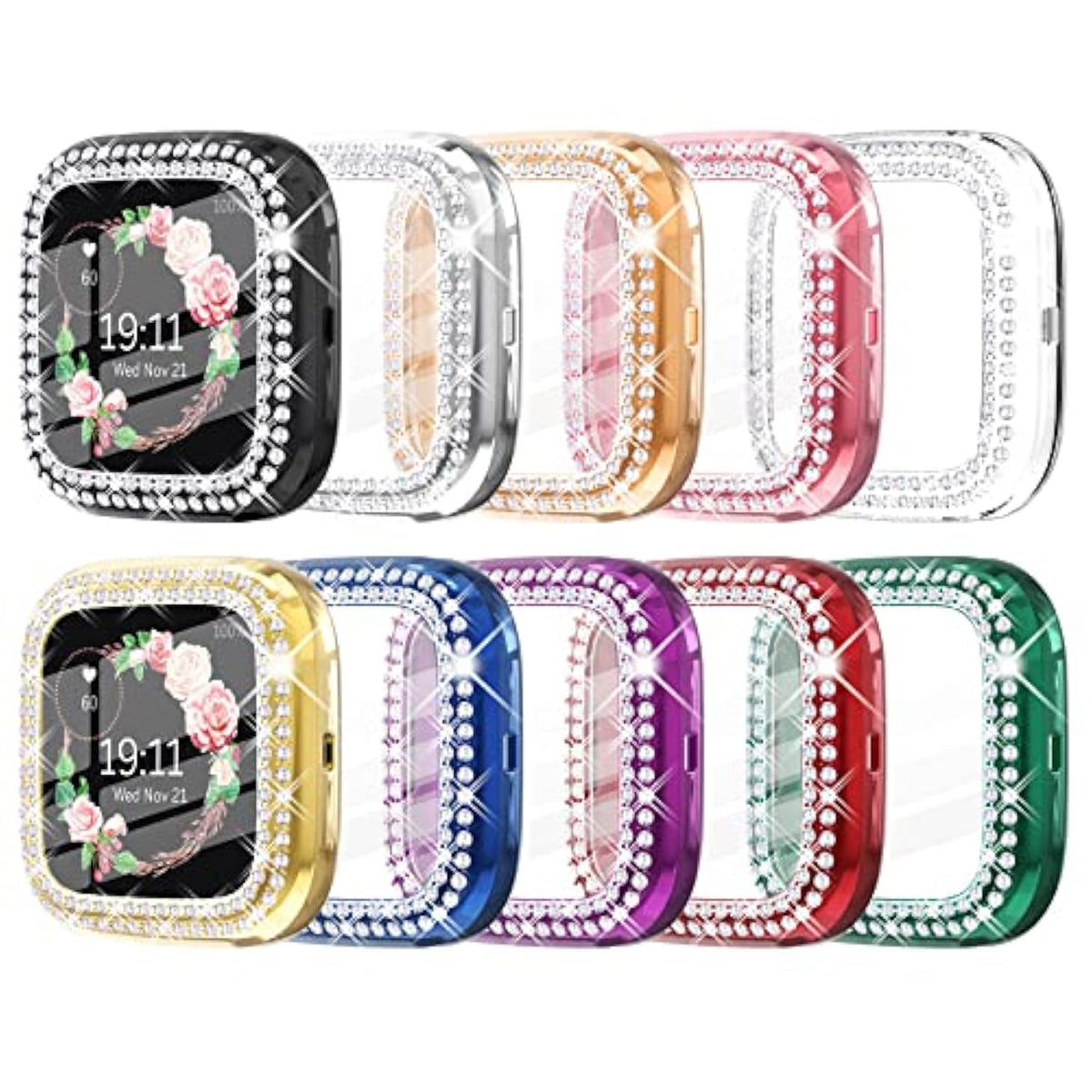 10 Pack Compatible With Fitbit Versa 2 Screen Protector Case, Soft Tpu Full Protective Case Cover Bumper Bling Crystal Diamond Frame For Fitbit Versa 2 Smart Watch, 10 Packs